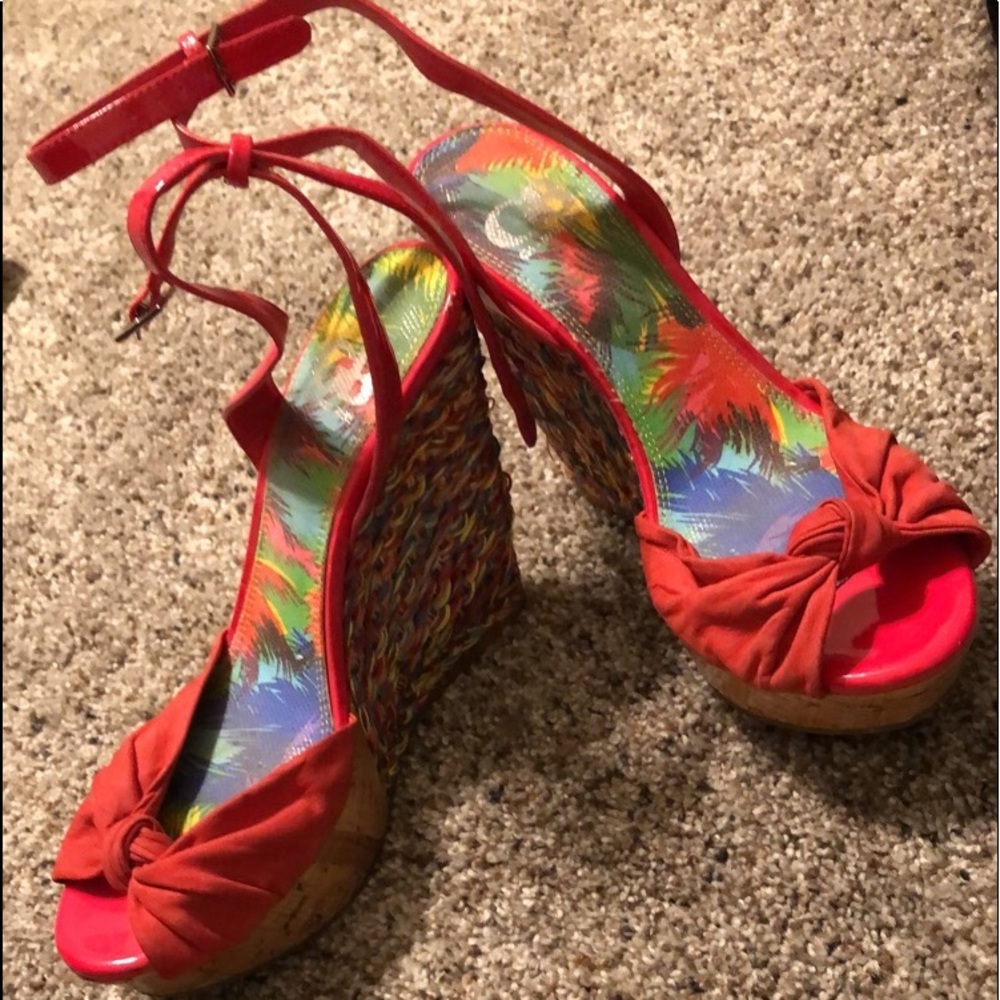 Gianni Bini Red wedges with multi colored heel